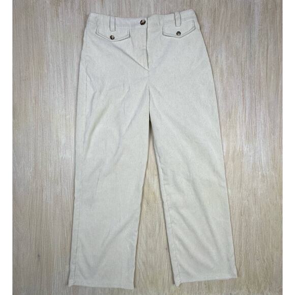 TOPSHOP Cream Corduroy Wide Leg High Rise Retro Chic Women's Trousers Pants 10 - Picture 1 of 15